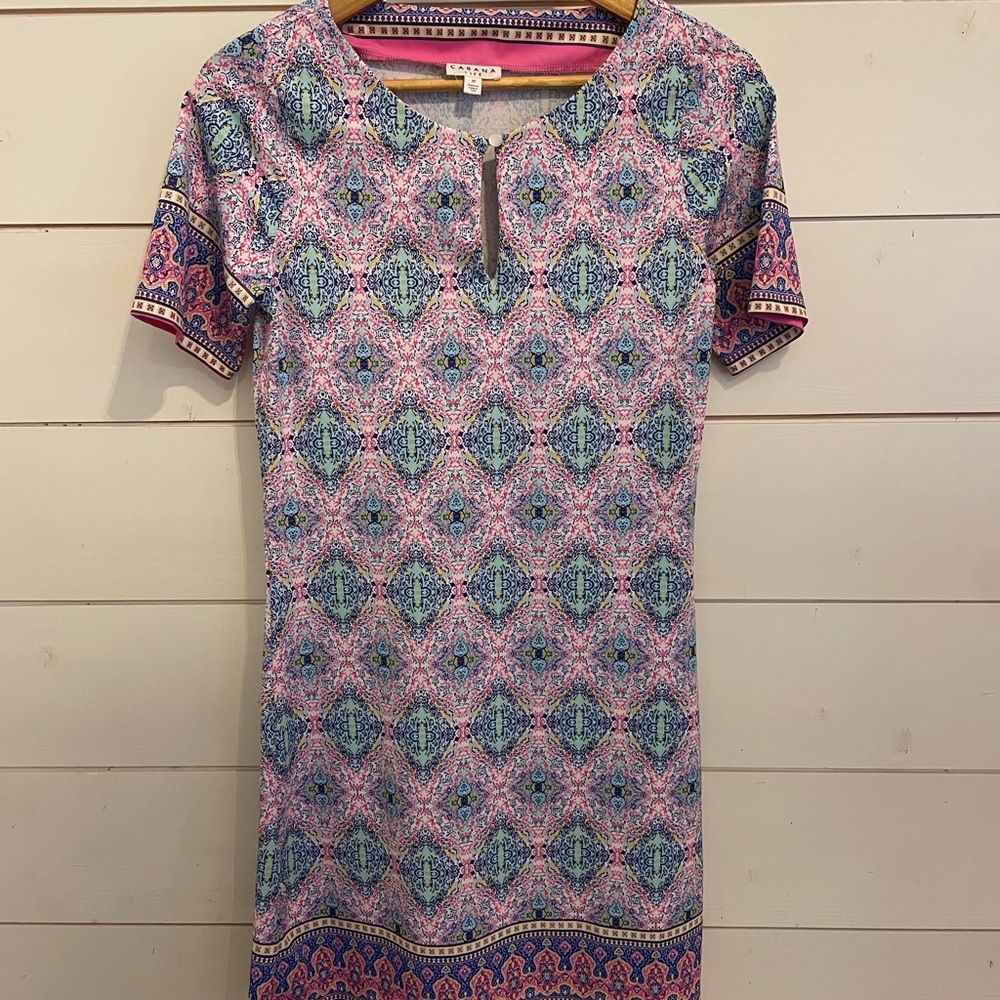 Cabana Life Pink and Blue Patterned Mini Dress
